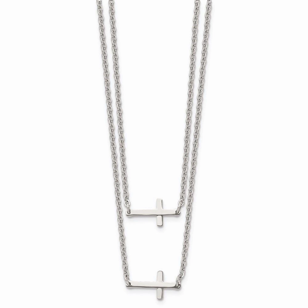 Stainless Steel Double Sideways Crosses Layered Necklace