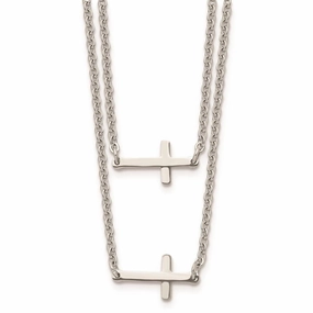 Stainless Steel Double Sideways Crosses Layered Necklace