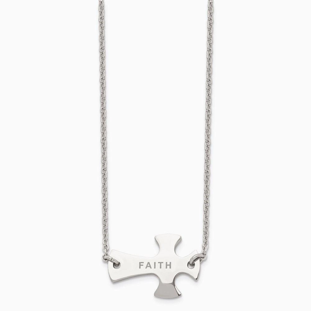 Stainless Steel Faith Large Sideways Cross Necklace