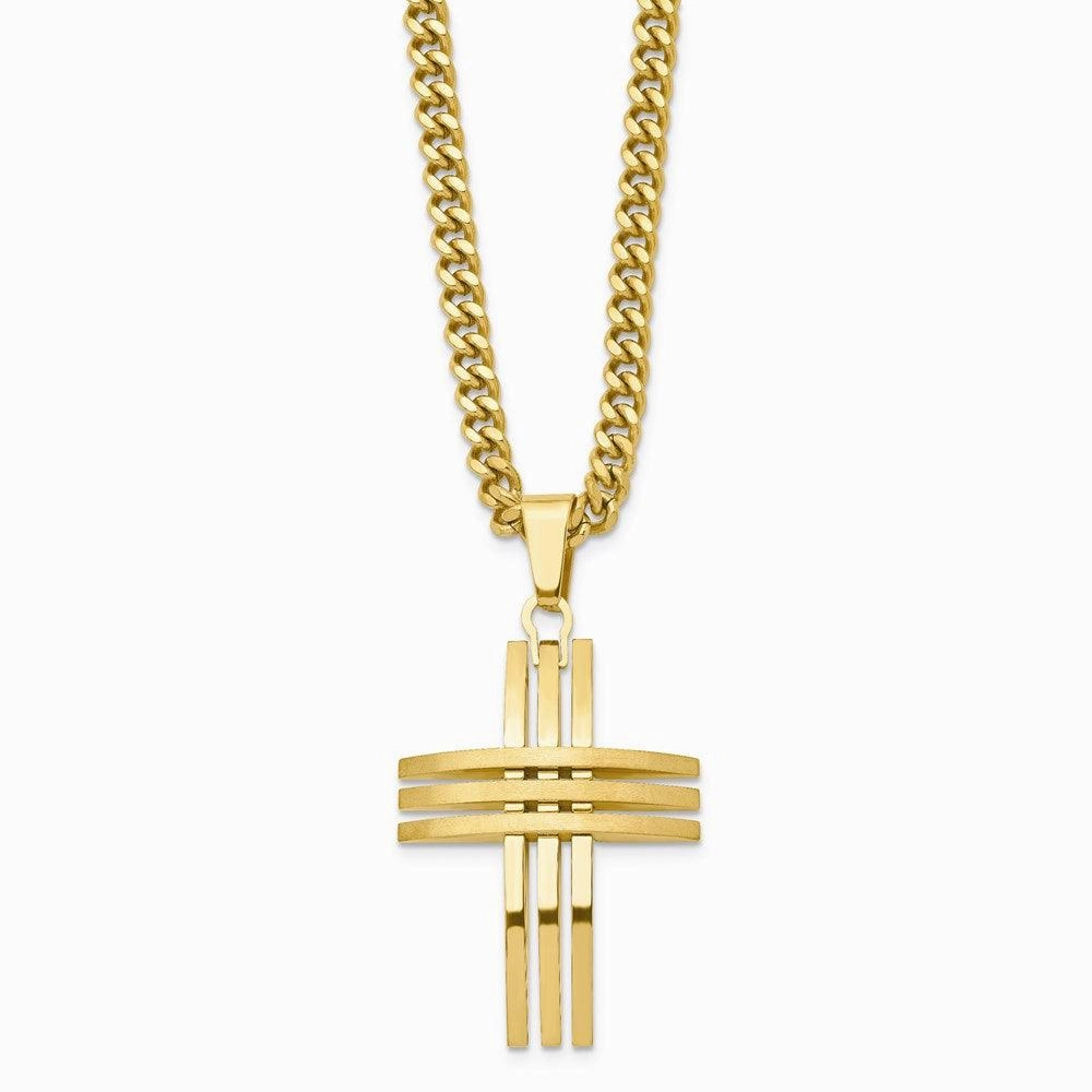 Stainless Steel Gold IP-plated Cross Pendant Necklace