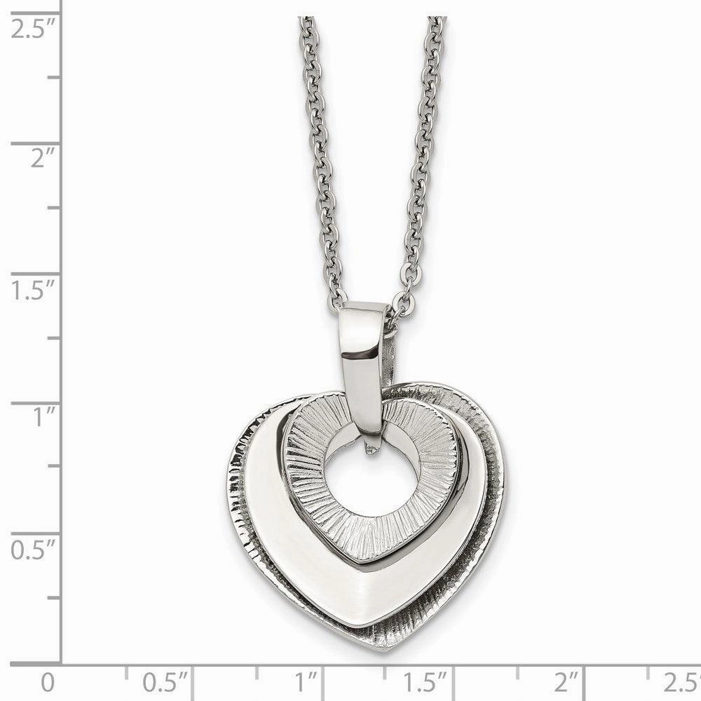 Stainless Steel Heart Three Piece Polished Necklace