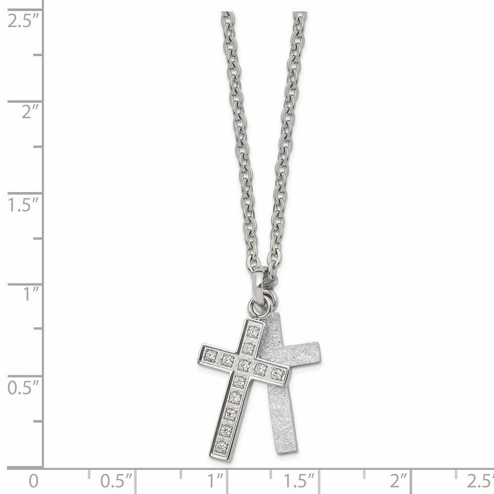 Stainless Steel Laser cut CZ Two Piece Cross Pendant Necklace