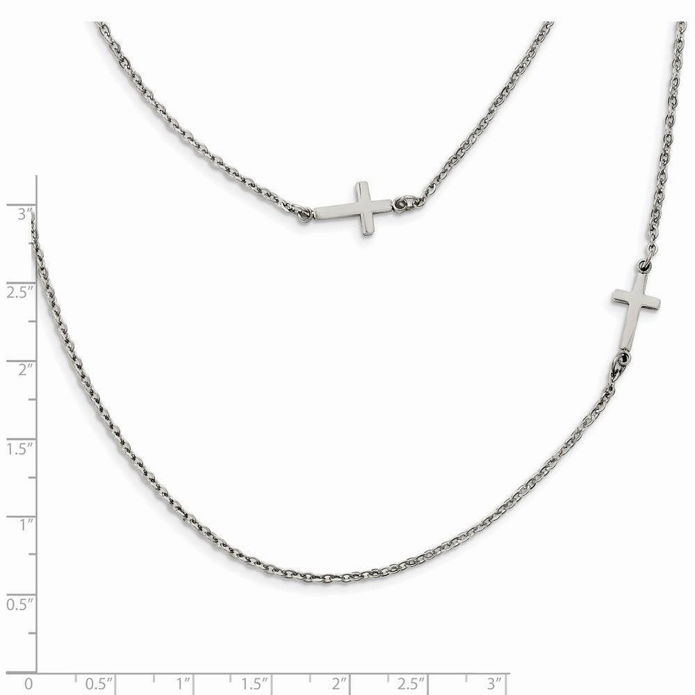 Stainless Steel Layered Sideways Cross Necklace