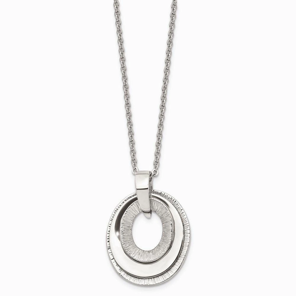 Stainless Steel Oval Three Piece Polished Pendant Necklace