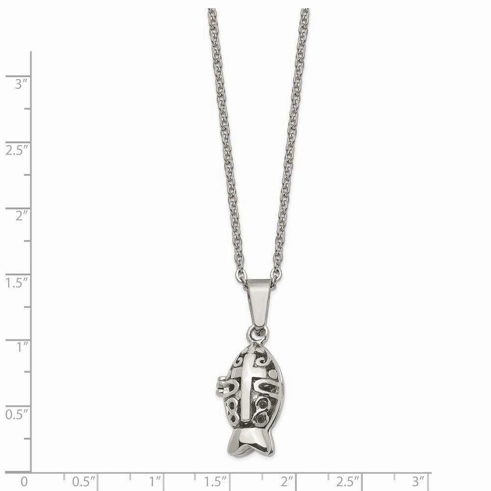 Stainless Steel Polished and Antiqued Magnetic Fish Necklace