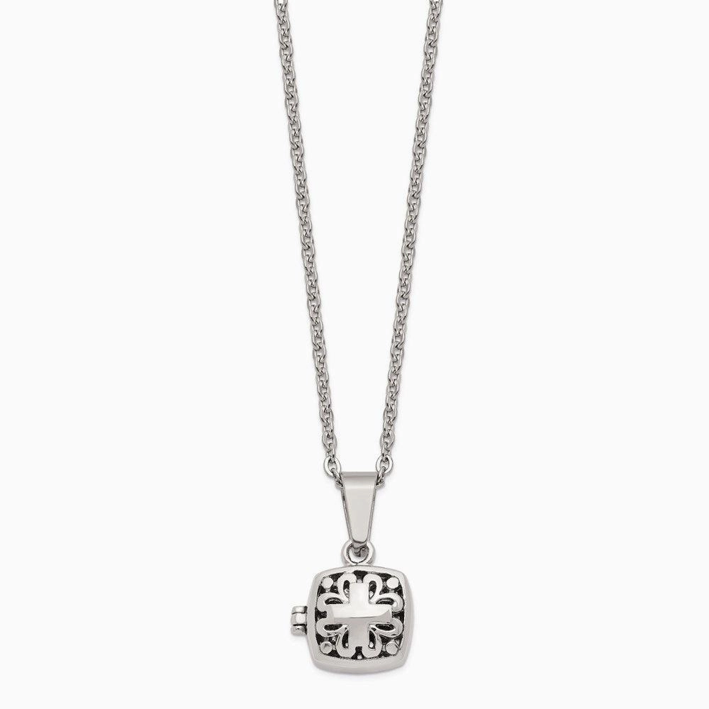 Stainless Steel Polished and Antiqued Magnetic Square Necklace