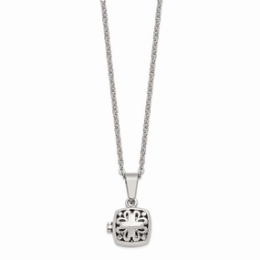 Stainless Steel Polished and Antiqued Magnetic Square Necklace