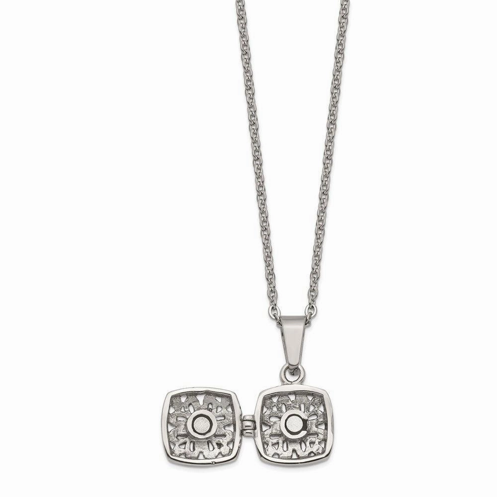 Stainless Steel Polished and Antiqued Magnetic Square Necklace