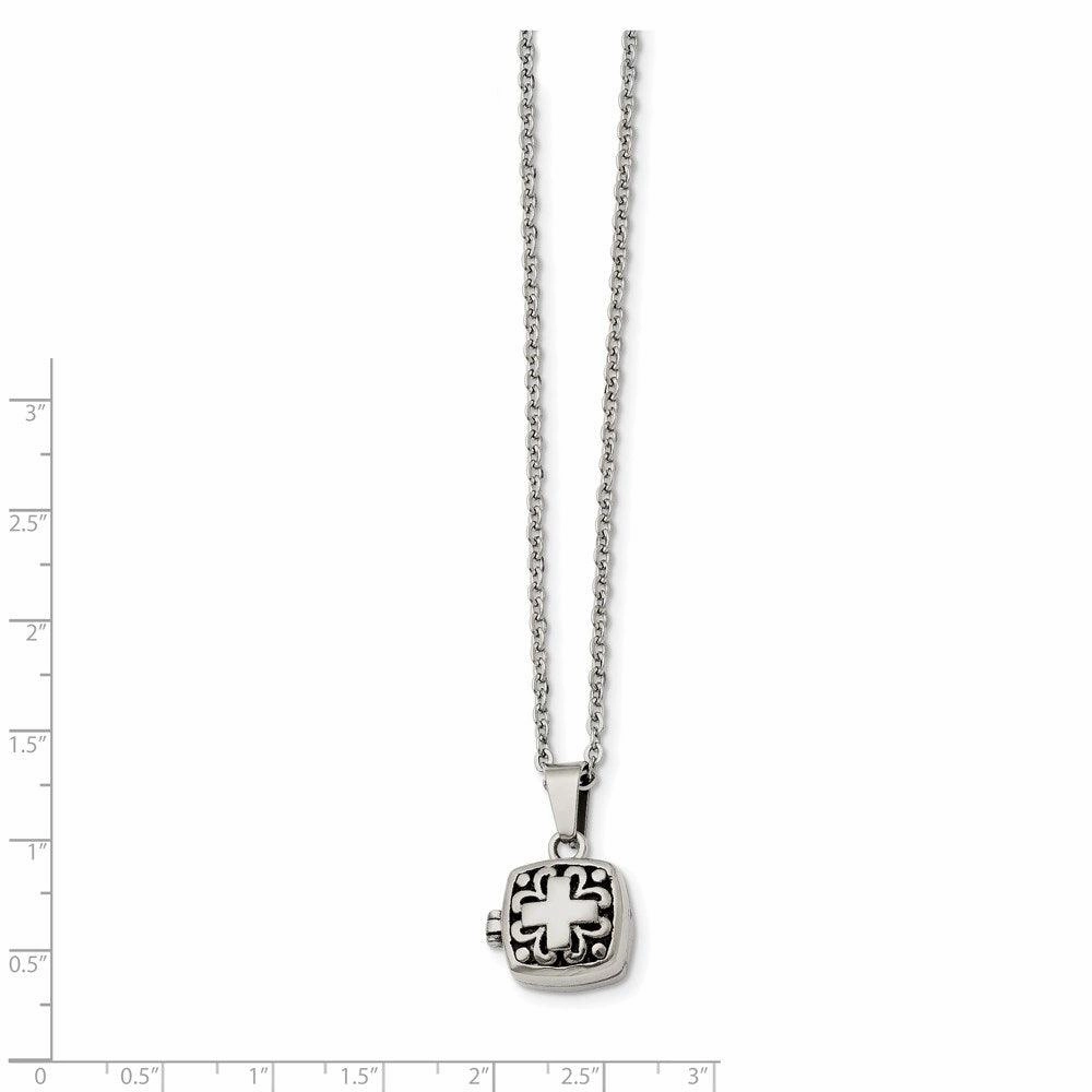 Stainless Steel Polished and Antiqued Magnetic Square Necklace