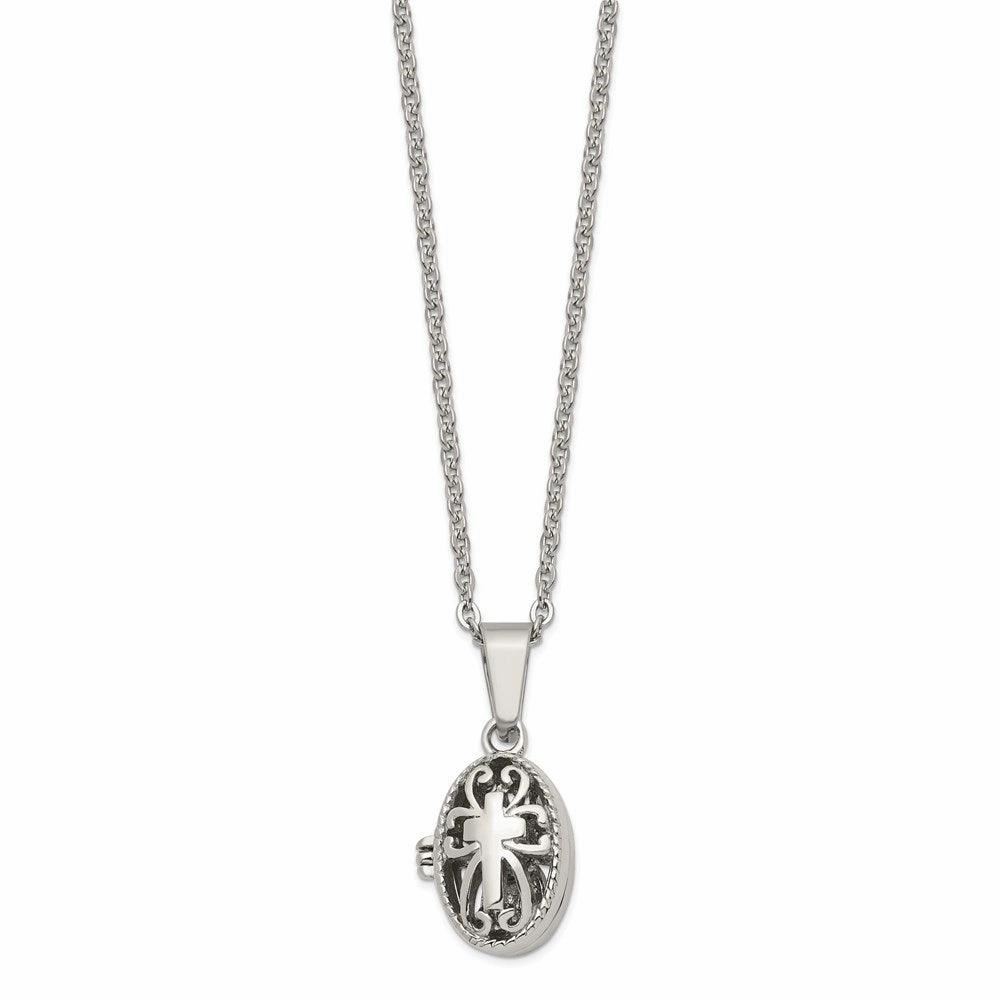 Stainless Steel Polished and Antiqued Oval Magnetic Necklace