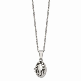 Stainless Steel Polished and Antiqued Oval Magnetic Necklace