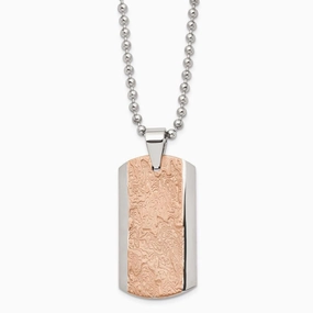 Stainless Steel Polished and Textured Brown IP-plated Necklace