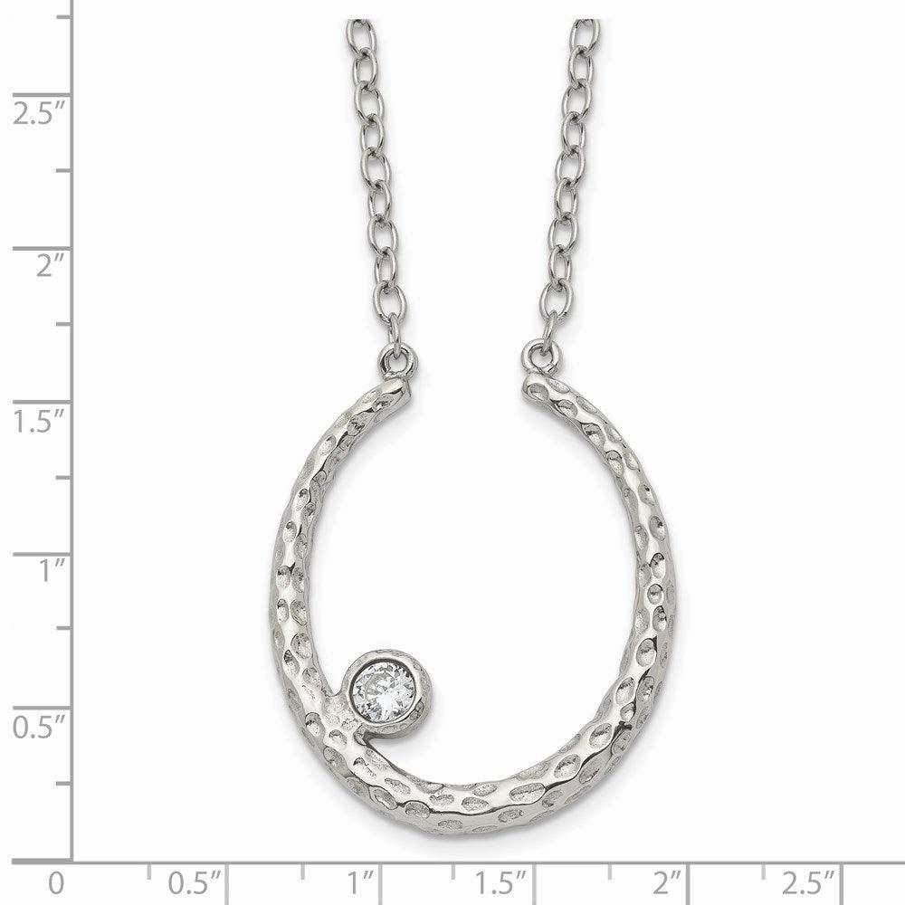 Stainless Steel Polished and Textured CZ w/2in ext. Necklace