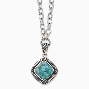 Stainless Steel Polished/Antiqued Imitation Turquoise 20.5in Necklace