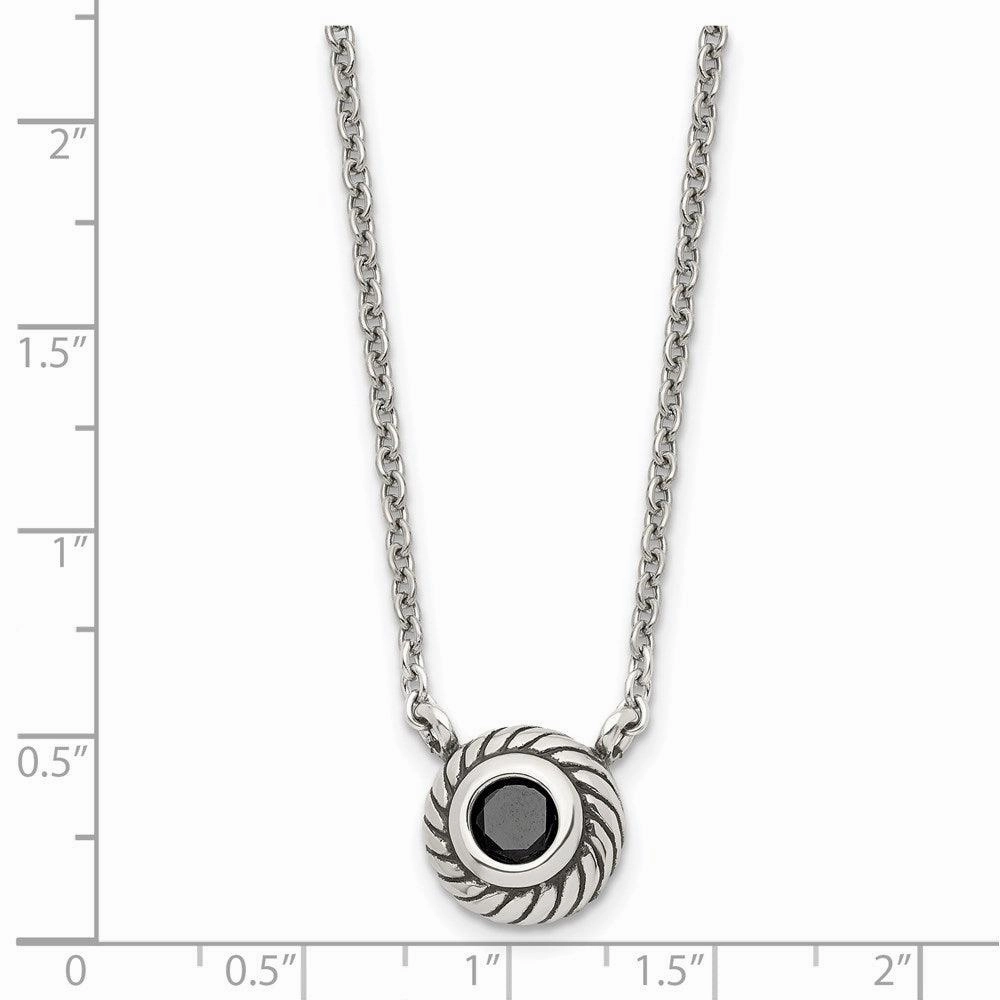 Stainless Steel Polished Black CZ Circle w/1in ext. Necklace