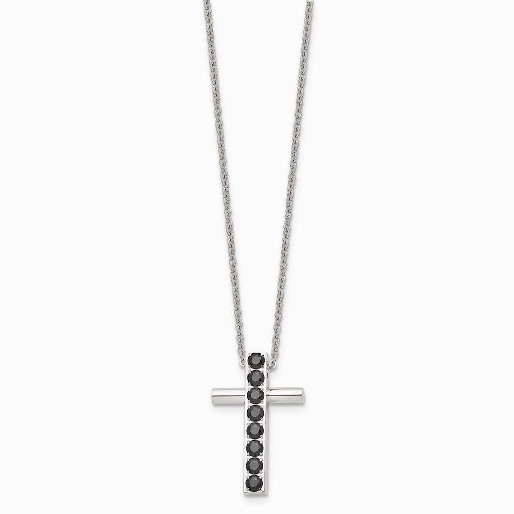 Stainless Steel Polished Black CZs Cross Necklace