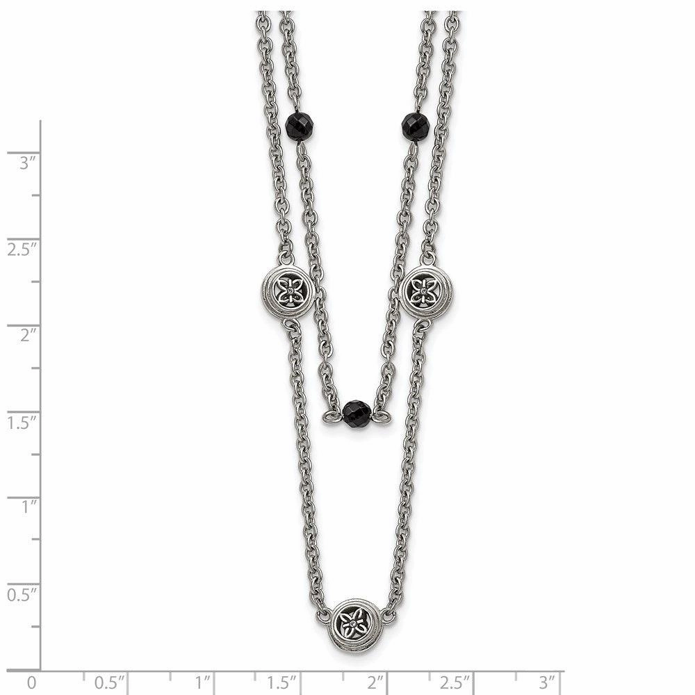 Stainless Steel Polished Black Onyx w/2in ext. Layered Necklace