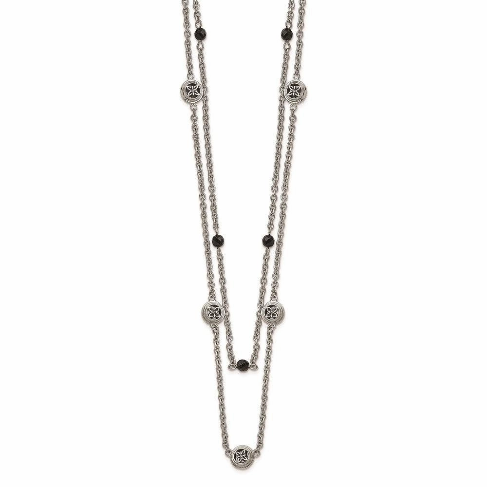 Stainless Steel Polished Black Onyx w/2in ext. Layered Necklace