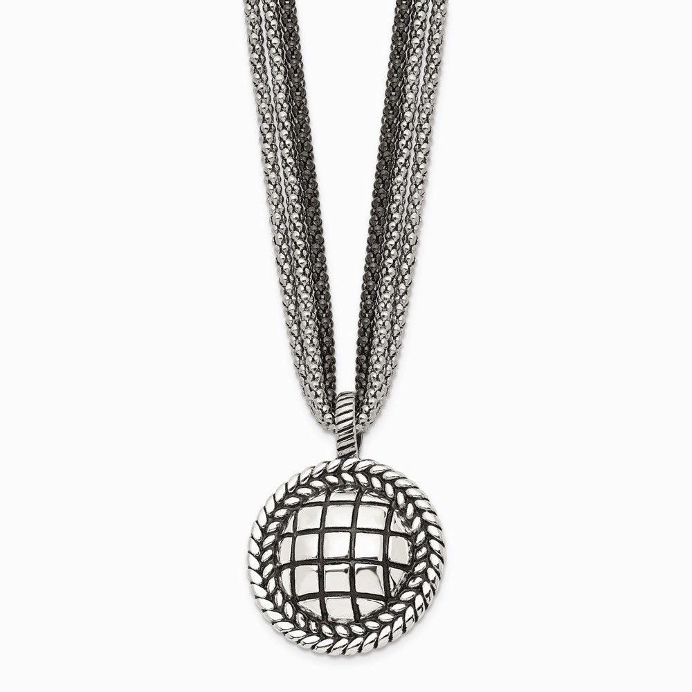 Stainless Steel Polished Blue Sandstone w/2in ext. Reversible Necklace