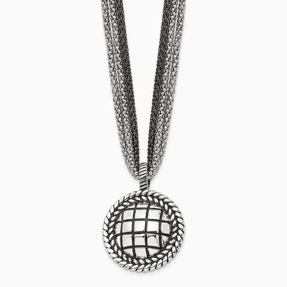 Stainless Steel Polished Blue Sandstone w/2in ext. Reversible Necklace
