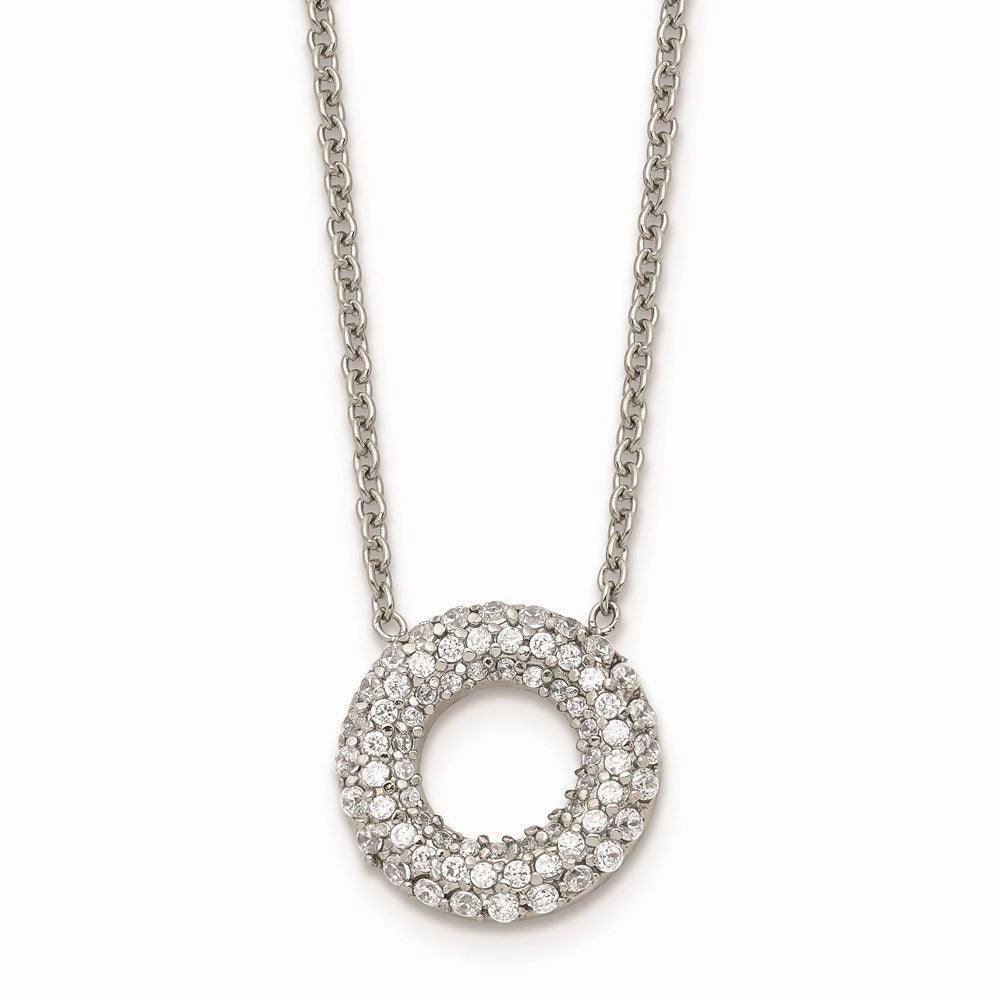 Stainless Steel Polished Circle with CZs Necklace