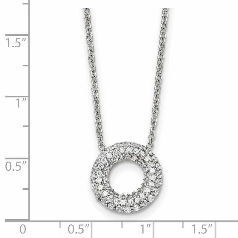 Stainless Steel Polished Circle with CZs Necklace