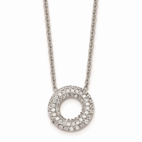 Stainless Steel Polished Circle with CZs Necklace