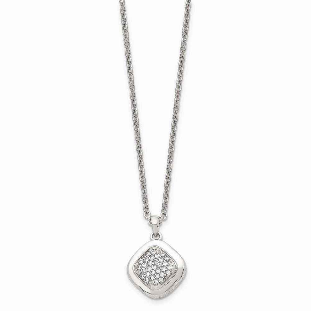 Stainless Steel Polished CZ Square w/2in ext. Necklace