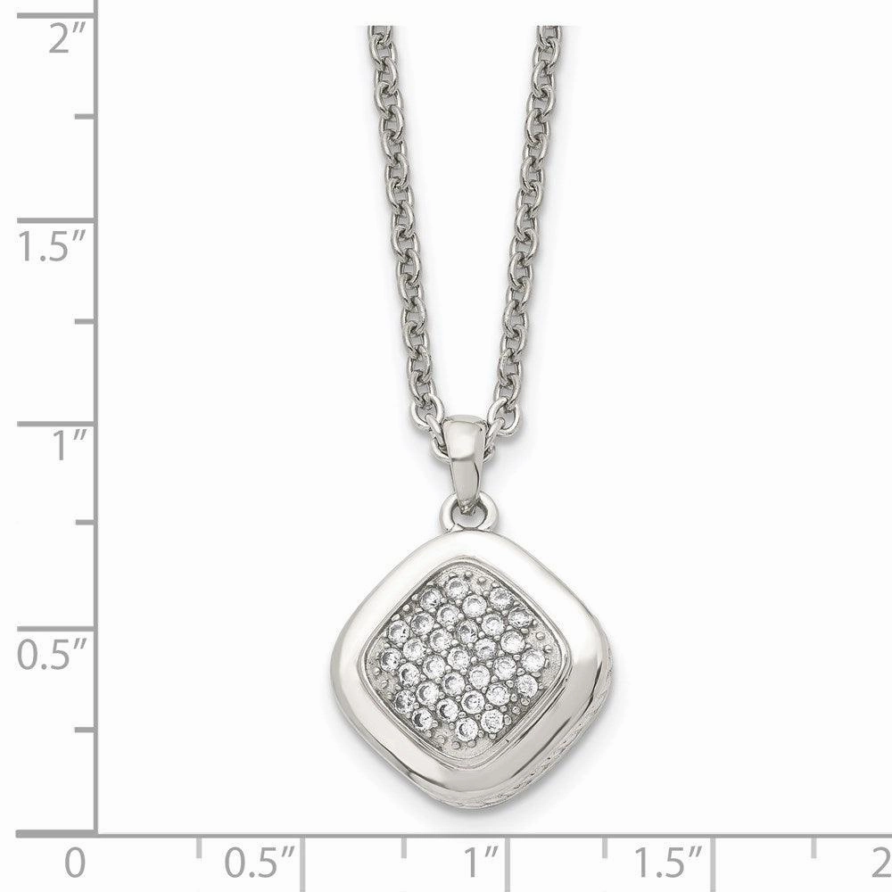 Stainless Steel Polished CZ Square w/2in ext. Necklace