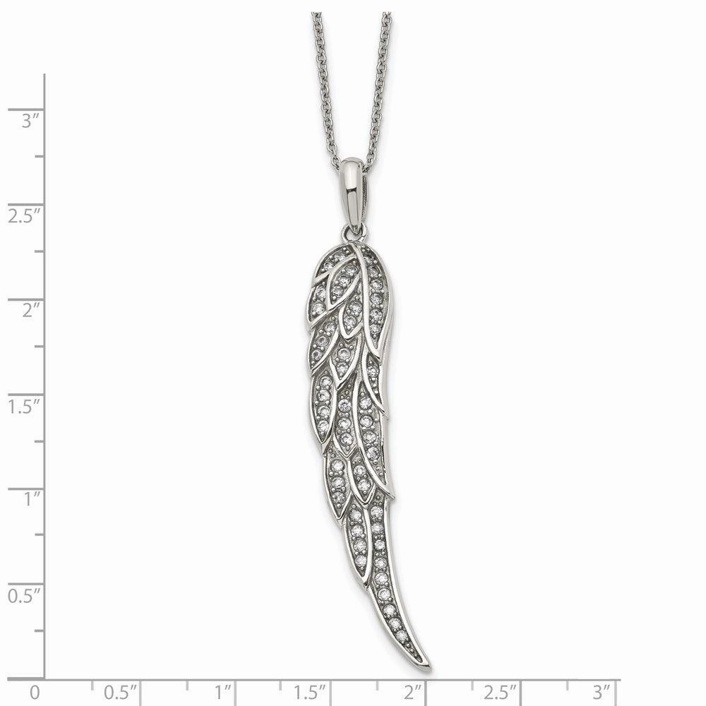 Stainless Steel Polished CZ Wing Pendant with 2in extension Necklace
