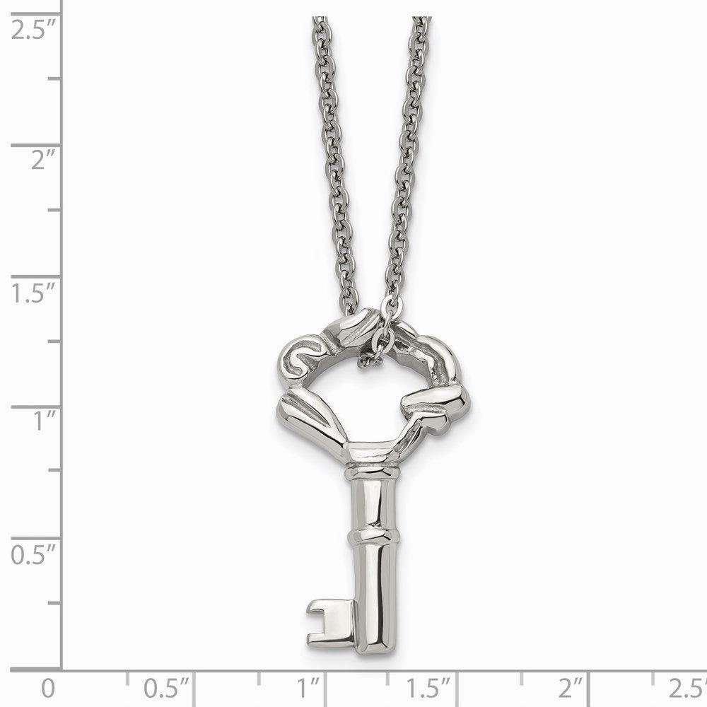 Stainless Steel Polished Fancy Key Pendant Necklace