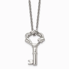 Stainless Steel Polished Fancy Key Pendant Necklace