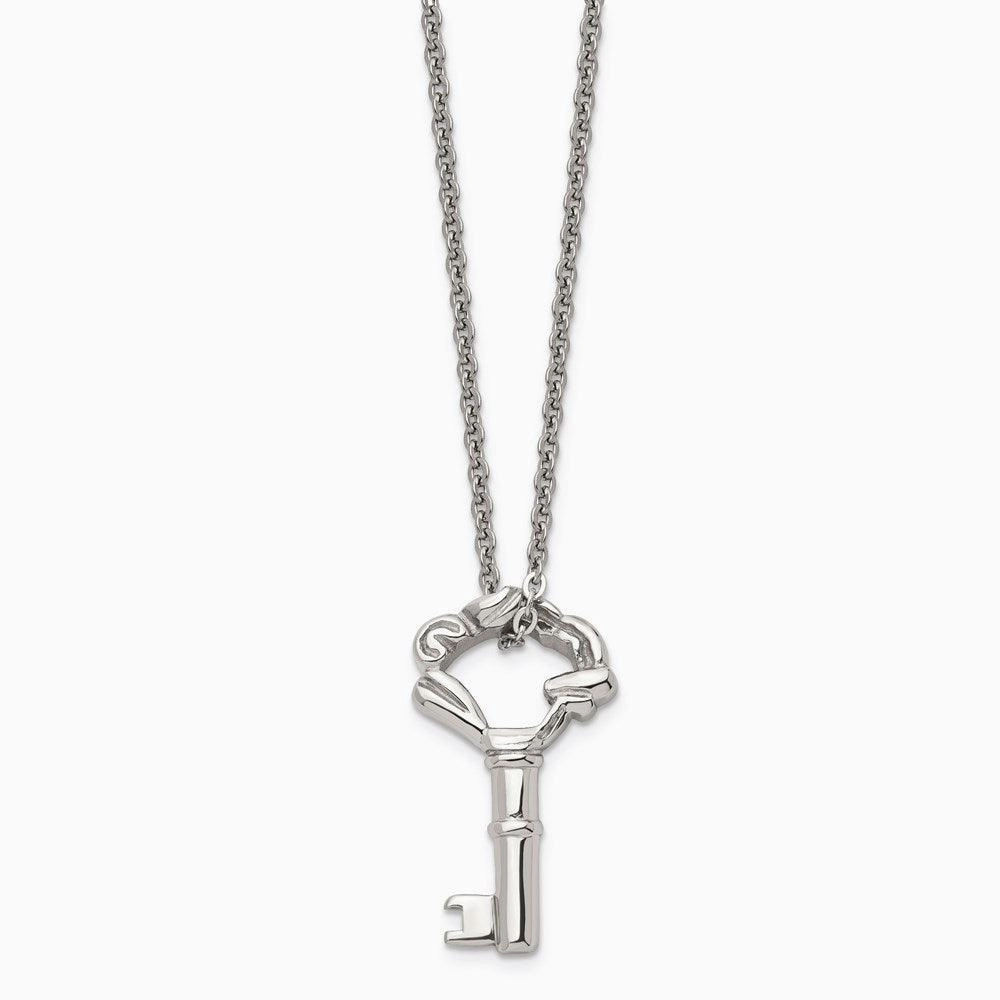 Stainless Steel Polished Fancy Key Pendant Necklace