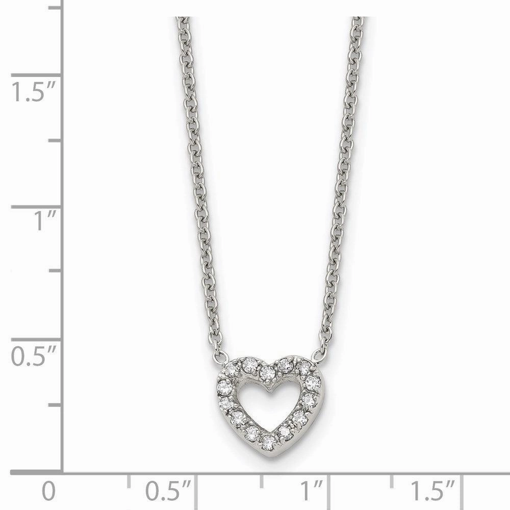 Stainless Steel Polished Heart with CZs Necklace