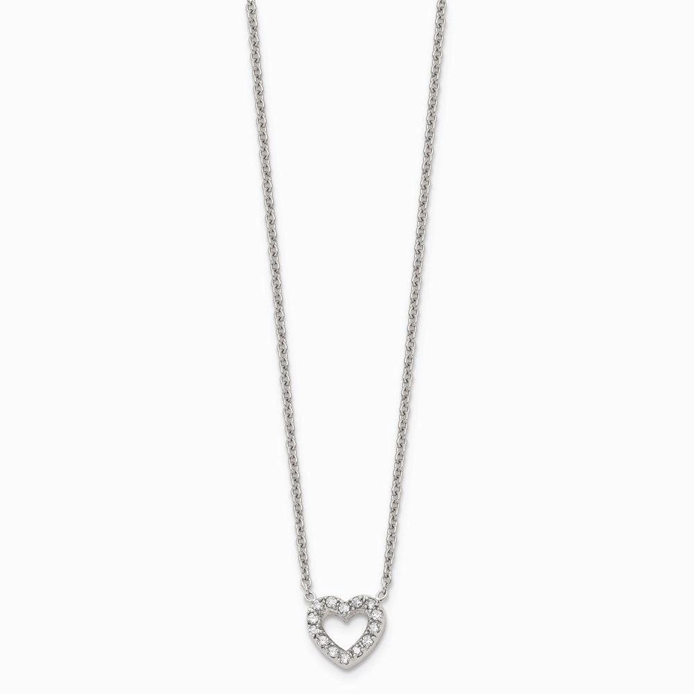 Stainless Steel Polished Heart with CZs Necklace