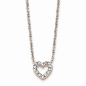 Stainless Steel Polished Heart with CZs Necklace