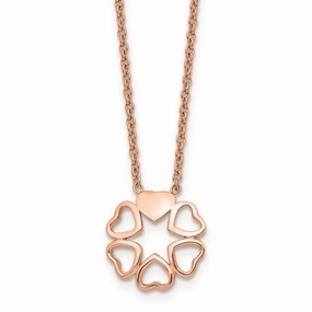 Stainless Steel Polished Pink IP-plated Circle of Hearts Necklace