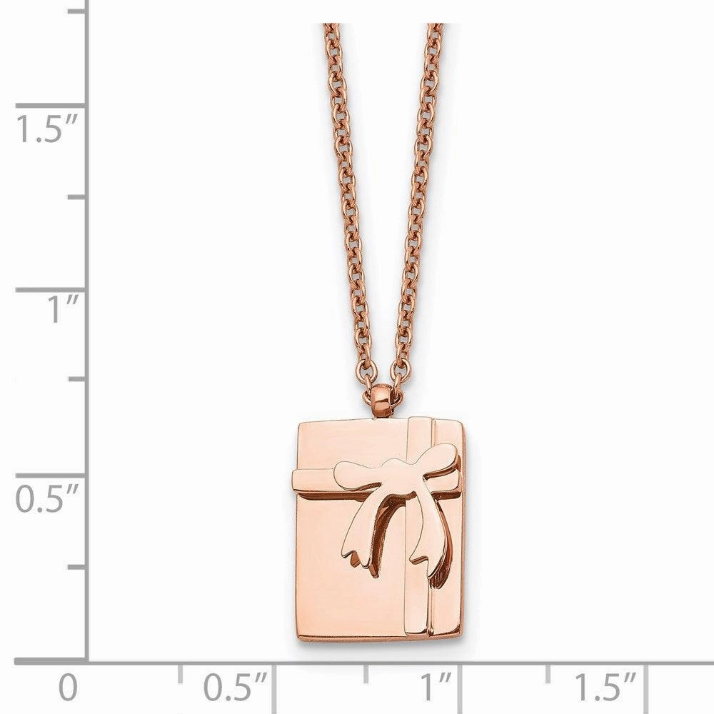 Stainless Steel Polished Pink IP plated Package & Bow with 2.5in ext. Neck