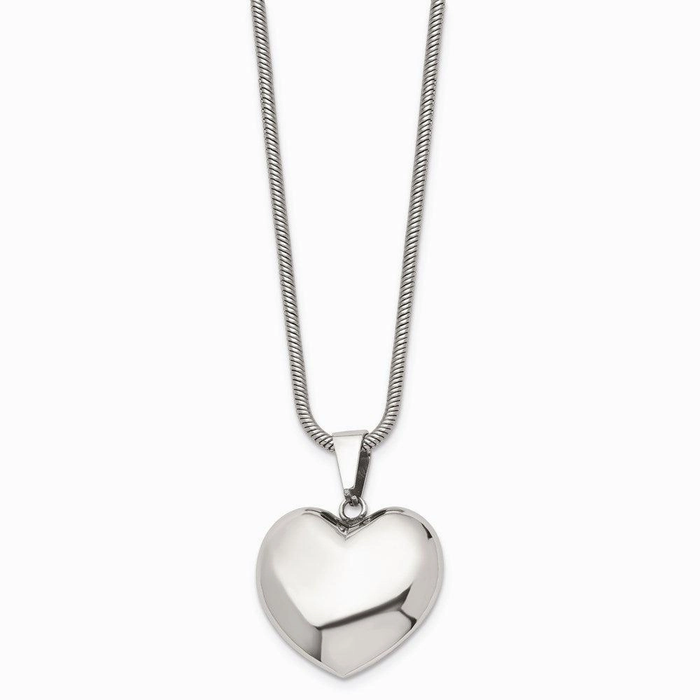 Stainless Steel Polished Puff Heart 20in Necklace