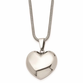 Stainless Steel Polished Puff Heart 20in Necklace