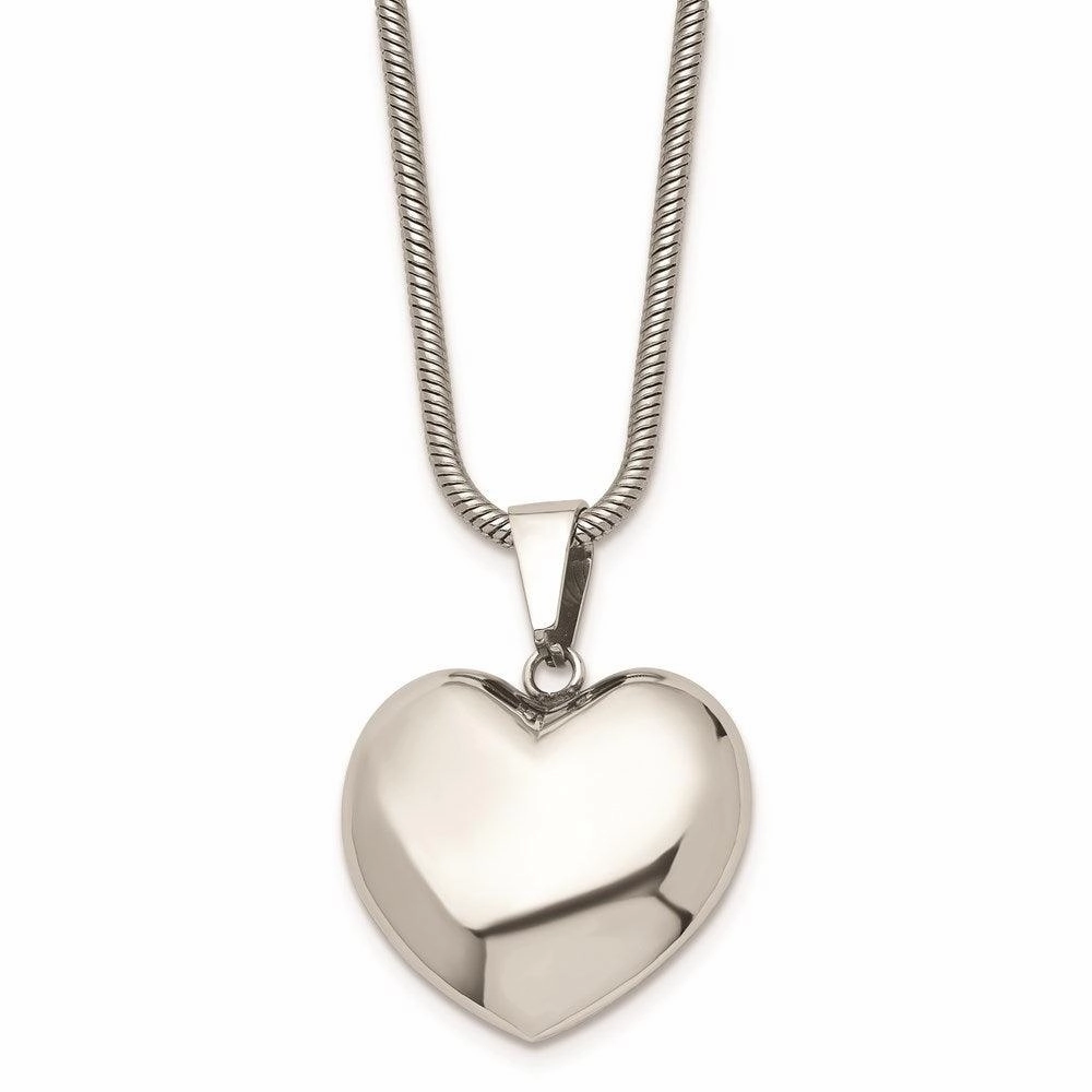 Stainless Steel Polished Puff Heart 20in Necklace