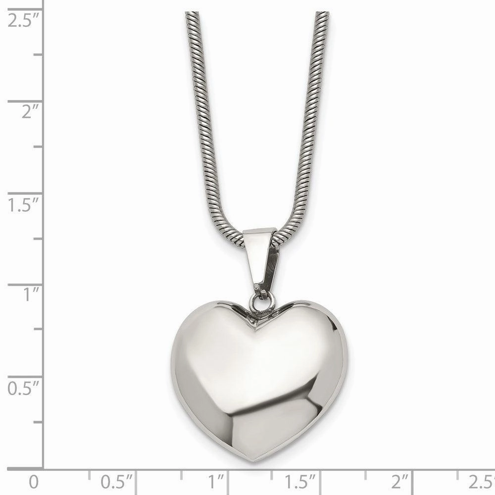 Stainless Steel Polished Puff Heart 20in Necklace