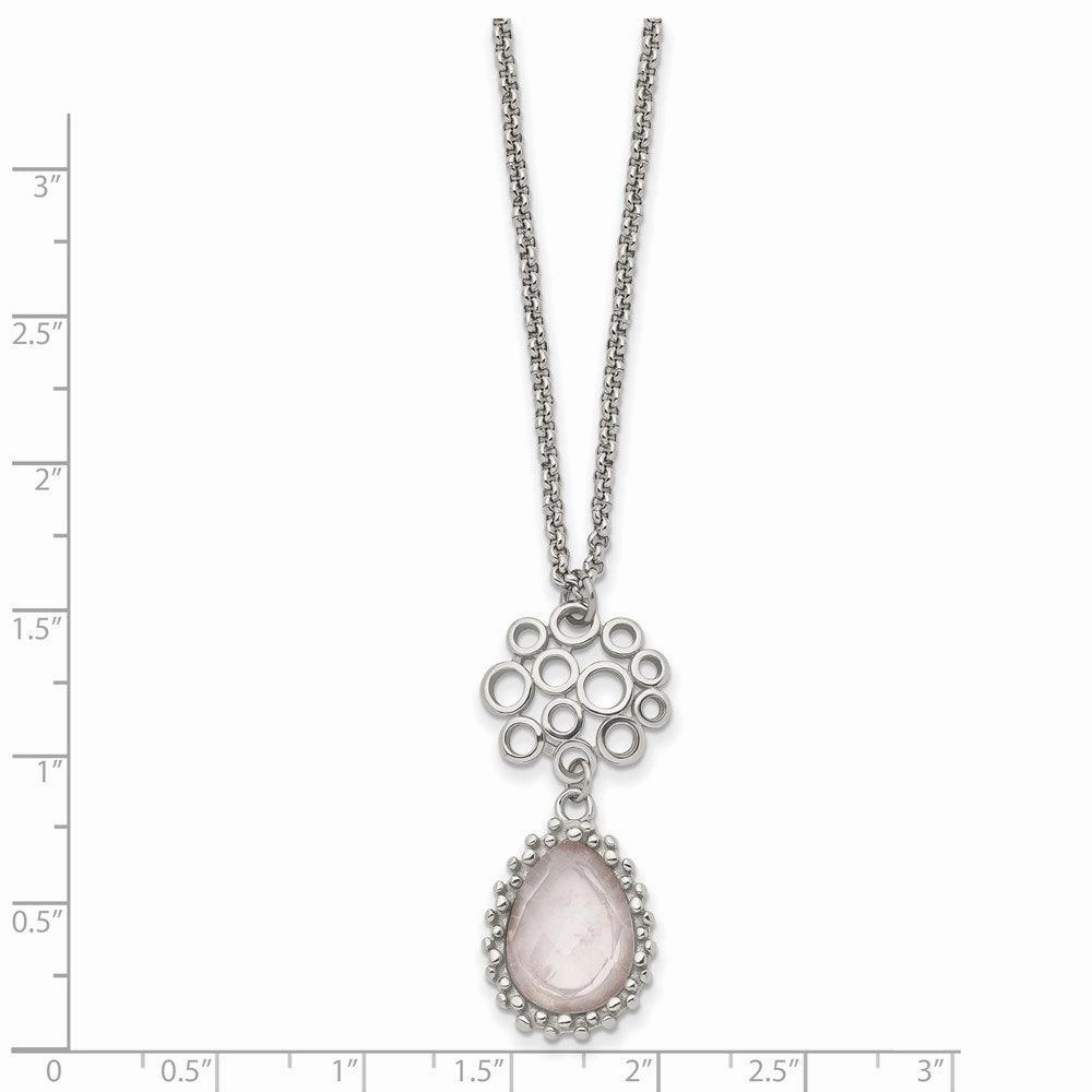 Stainless Steel Polished Rose Quartz w/2in ext. Necklace