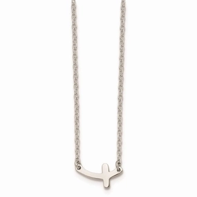 Stainless Steel Polished Sideways Cross 18in Necklace