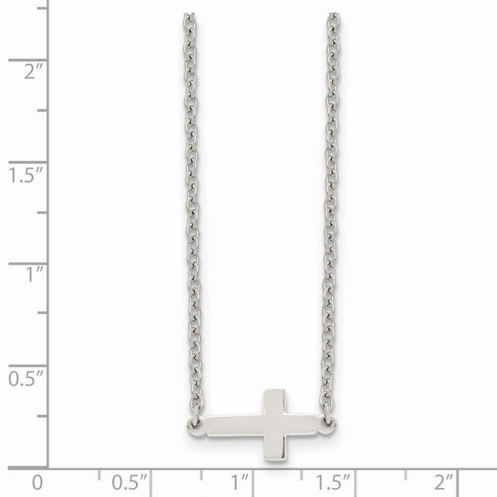 Stainless Steel Polished Sideways Cross 18in Necklace