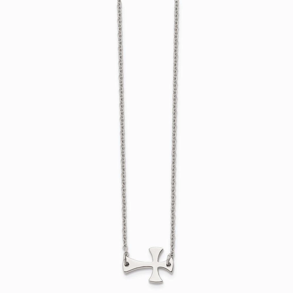 Stainless Steel Polished Sideways Cross Necklace