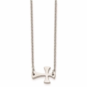 Stainless Steel Polished Sideways Cross Necklace