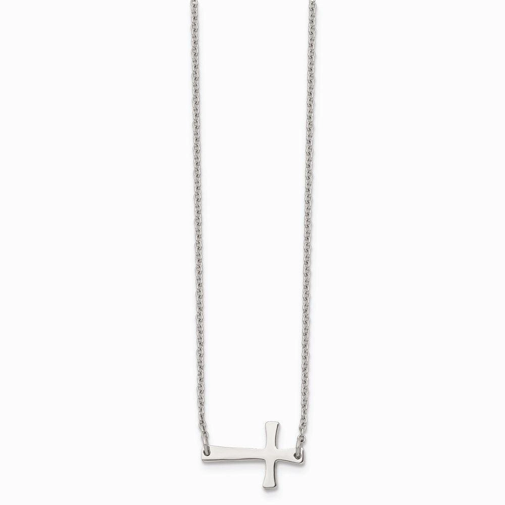 Stainless Steel Polished Sideways Cross Necklace