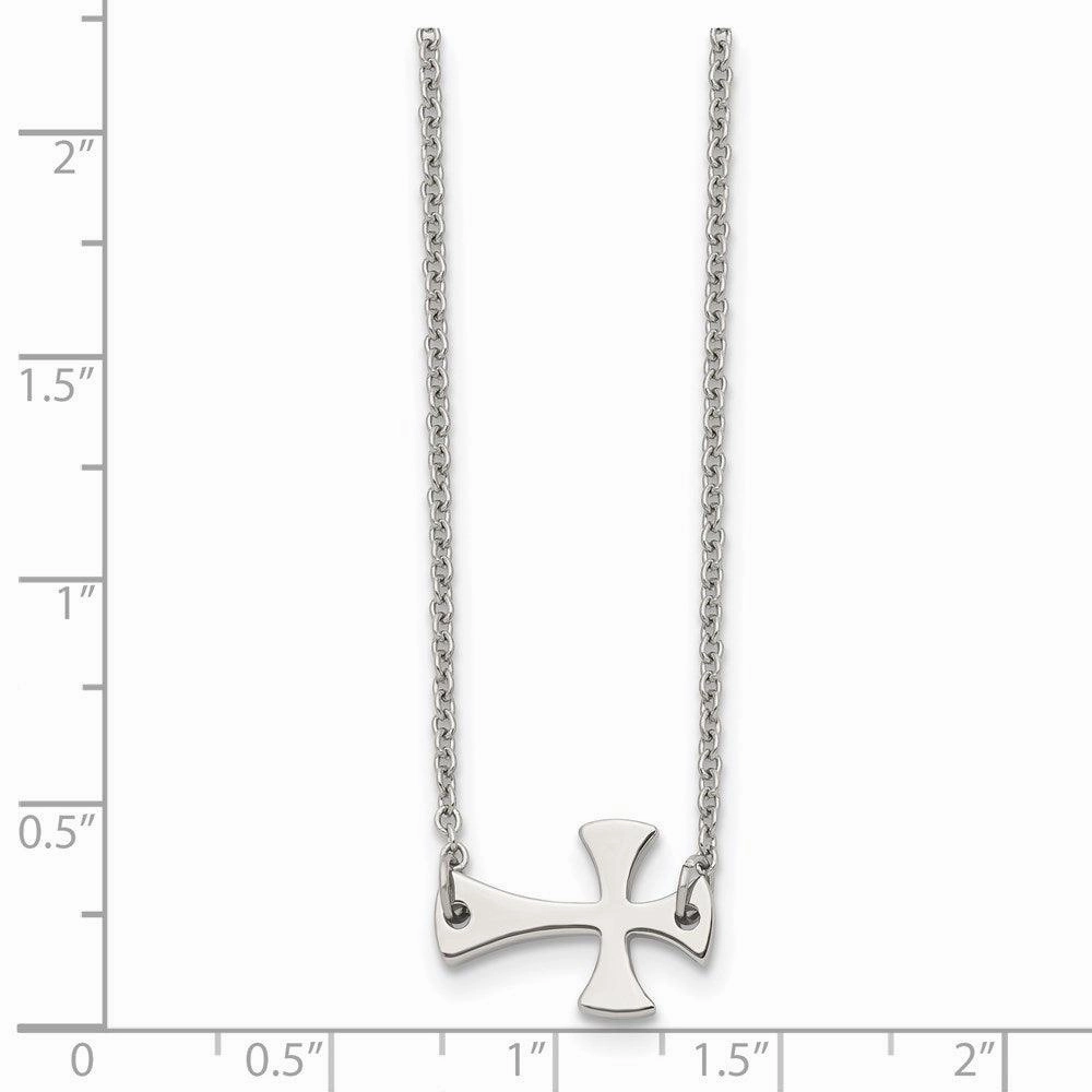 Stainless Steel Polished Sideways Cross Necklace