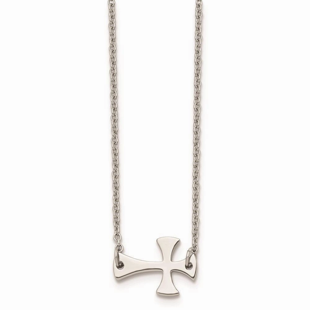 Stainless Steel Polished Sideways Cross Necklace